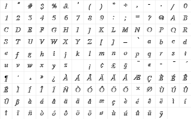 LifeTRegItaRe1 Regular  glyph index