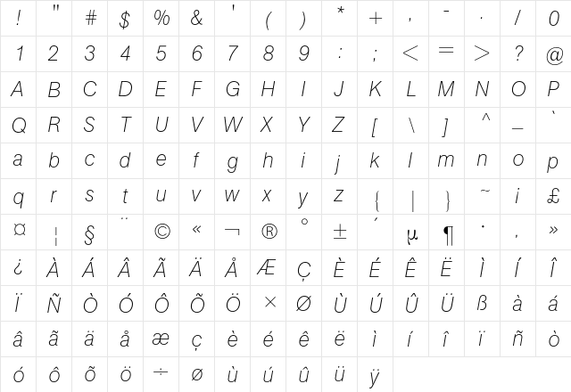 AG Buch BQ Regular  glyph index