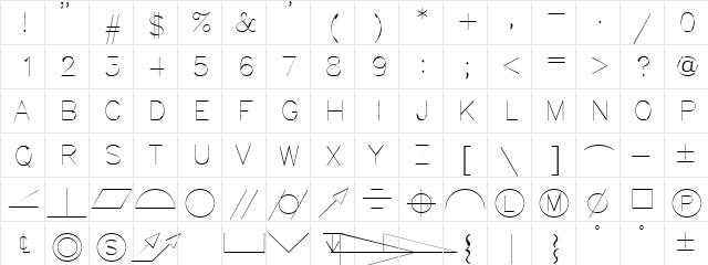GDT Regular  glyph index