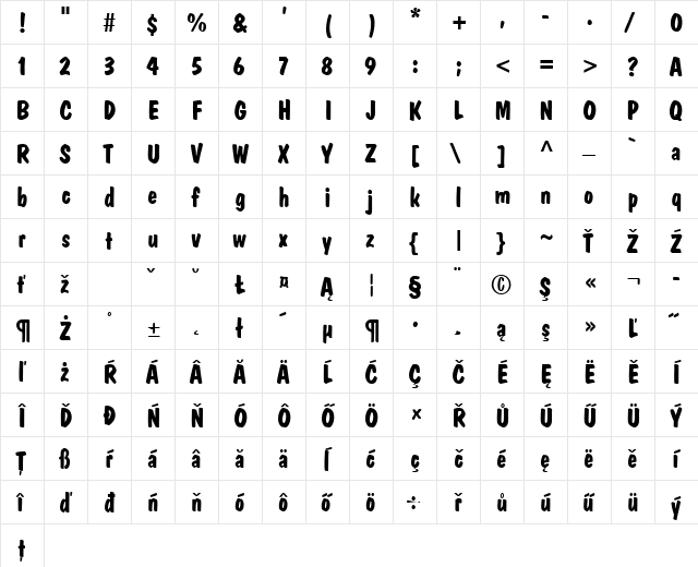 DawnCastle Bold  glyph index