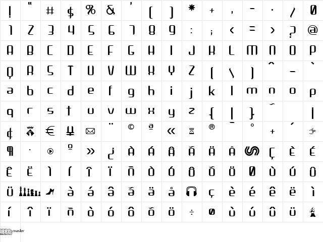 Arbeka Regular  glyph index