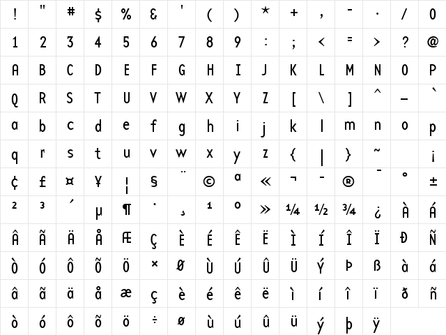 BaseTwelveSans Regular  glyph index