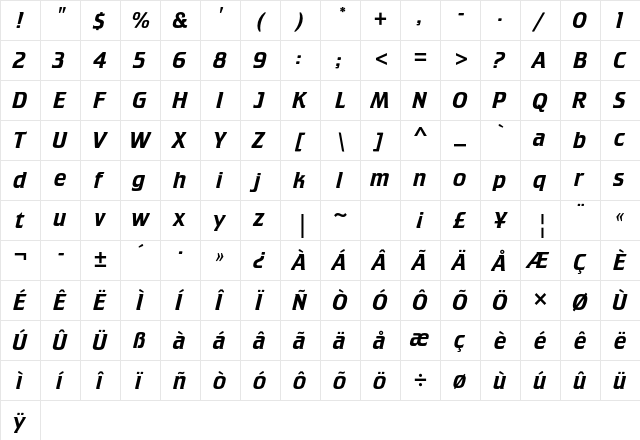 Crillee Italic Std Regular  glyph index