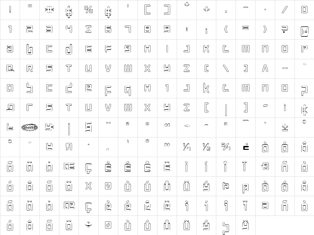 Prokofiev Outline Regular  glyph index