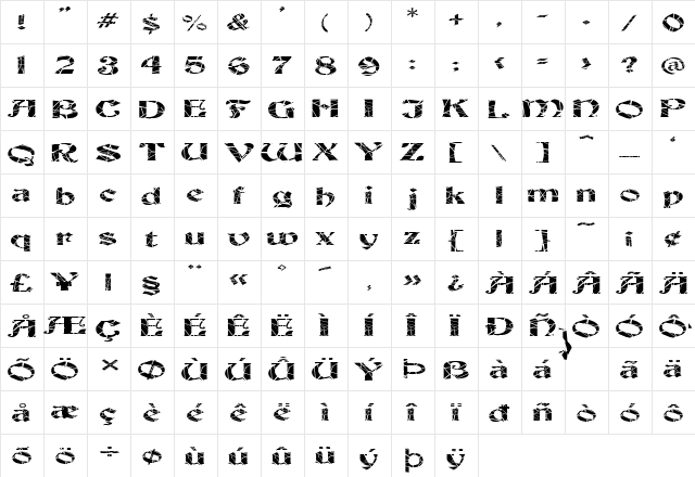 FZ JAZZY 19 CRACKED EX Normal  glyph index