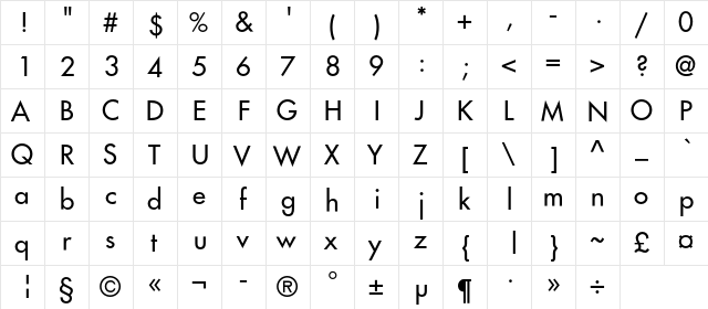 FavoritC Regular  glyph index