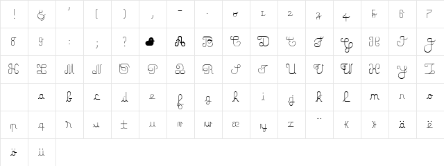 vespertine Regular  glyph index