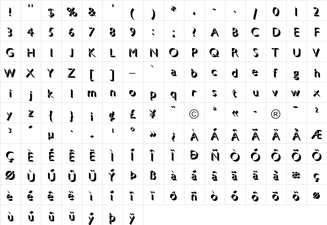 Gill Sans Light Shadowed  glyph index