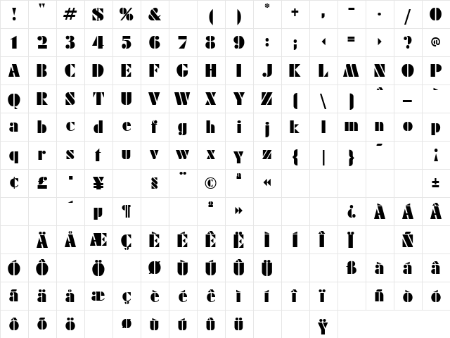 Sharp 4 Regular  glyph index