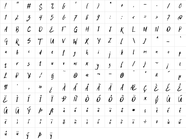 Hitch Hike Regular  glyph index
