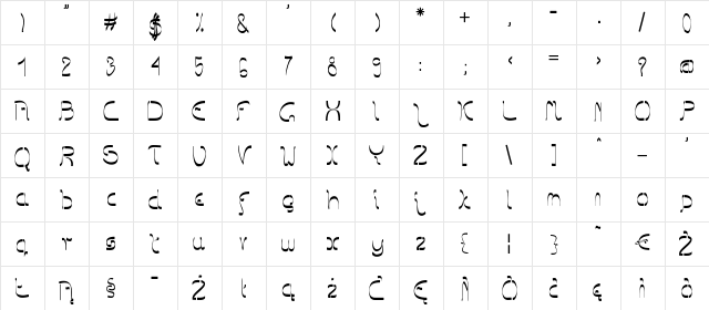 Barbarjowe Krzywki Regular  glyph index