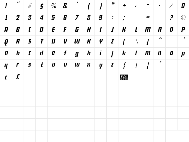 Shylock Italic  glyph index