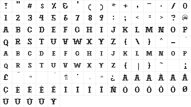 JesterTwo Regular  glyph index