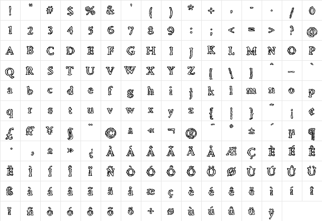 Irregular Inline  glyph index