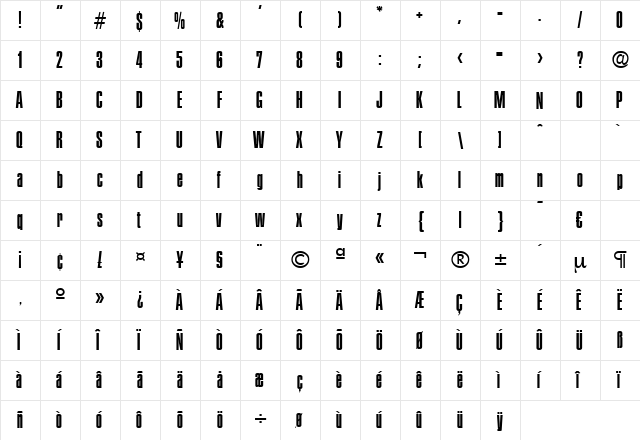 Plakette-Medium Regular  glyph index
