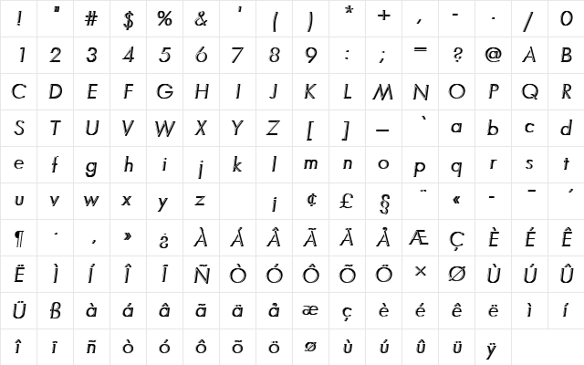 FuturaTLigOblRe1 Regular  glyph index