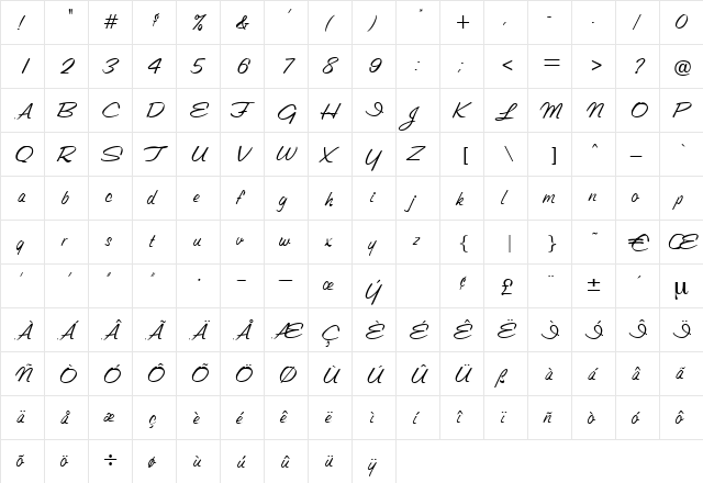 Geoffrey Regular  glyph index