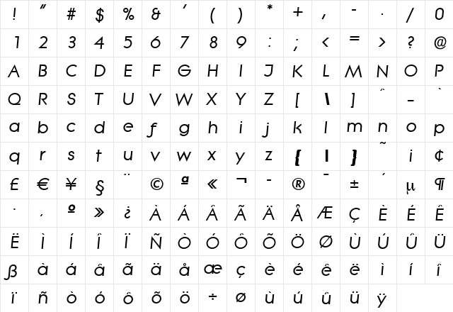 BradBecker Bold Italic  glyph index