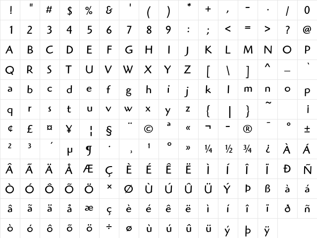 ITC Highlander Std Book  glyph index