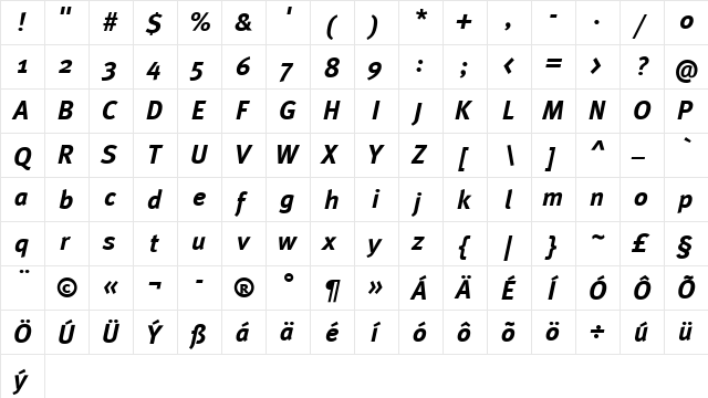 MetaBoldCE Italic  glyph index