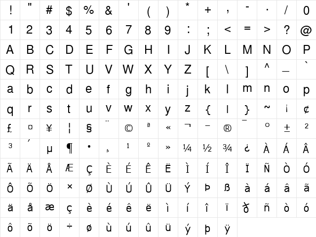 Khmer OS Freehand Regular  glyph index