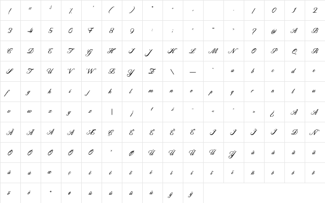 Catherine de Beaumont Regular  glyph index