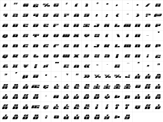 Joy Shark Laser Semi-Condensed Italic Semi-Condensed Italic  glyph index
