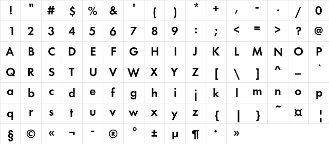 FuturaDemiC Regular  glyph index