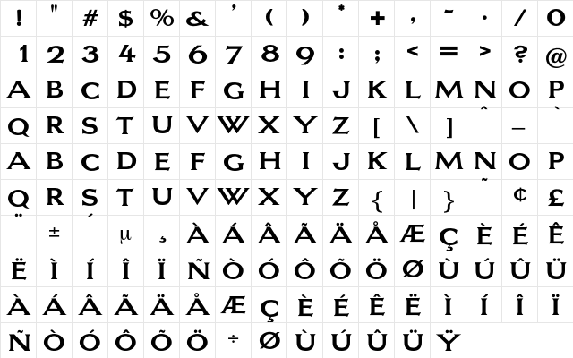 LaguneBold Regular  glyph index