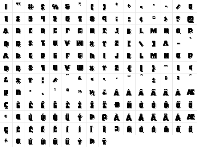 Racket Squad Punch Regular  glyph index