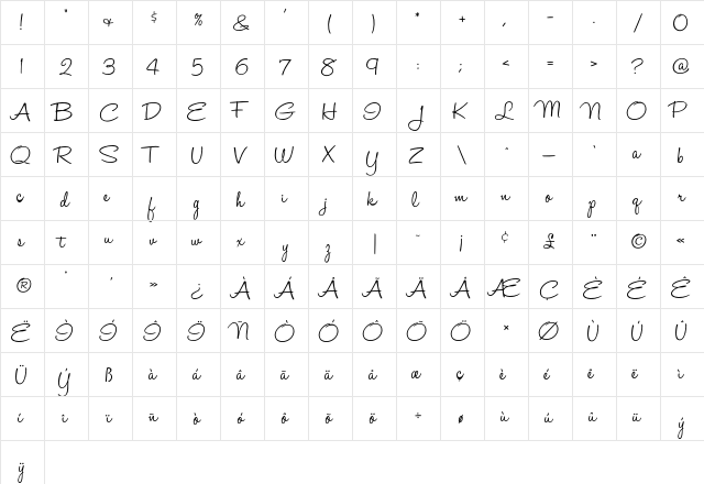 HaloHandletter Regular  glyph index