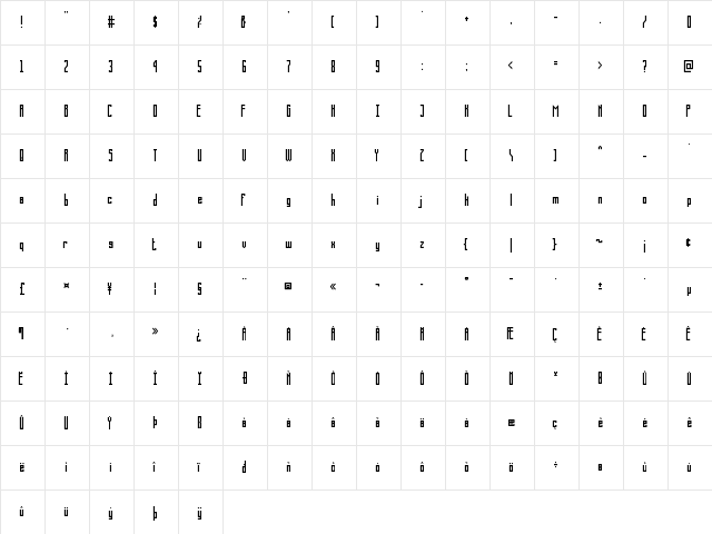 Space Race Regular  glyph index