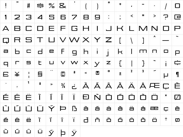 Nesobrite Expanded Black  glyph index