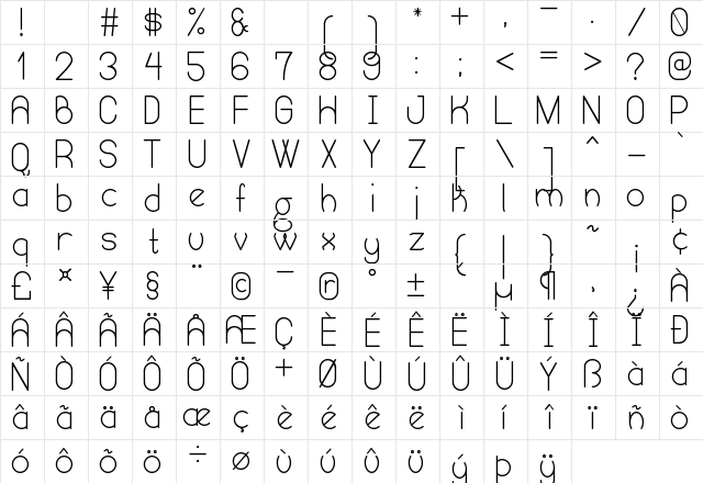 Humongous of Eternity St Regular  glyph index