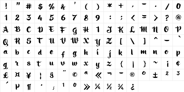 Ringotube Regular  glyph index