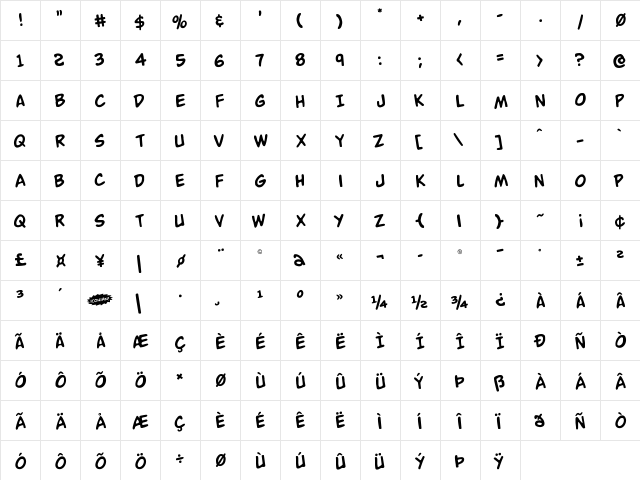 Buddy Champion Rotated Regular  glyph index