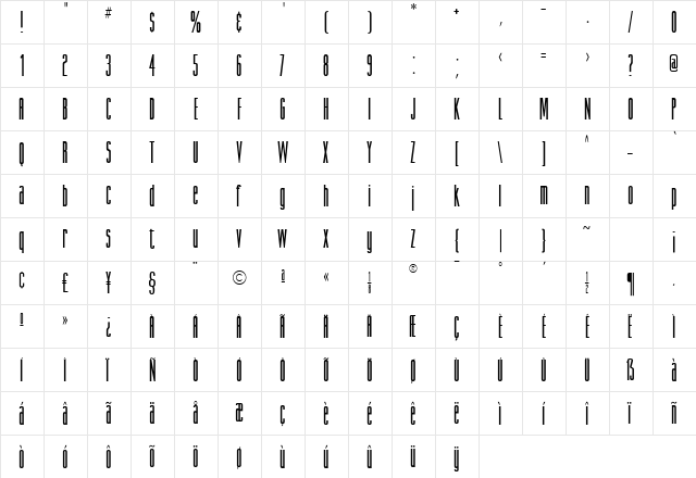 Suva SSi Bold  glyph index