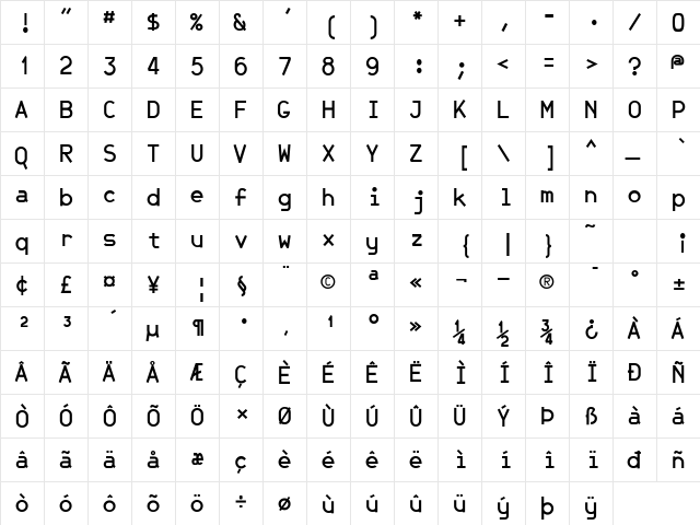 JetJaneMono Bold  glyph index