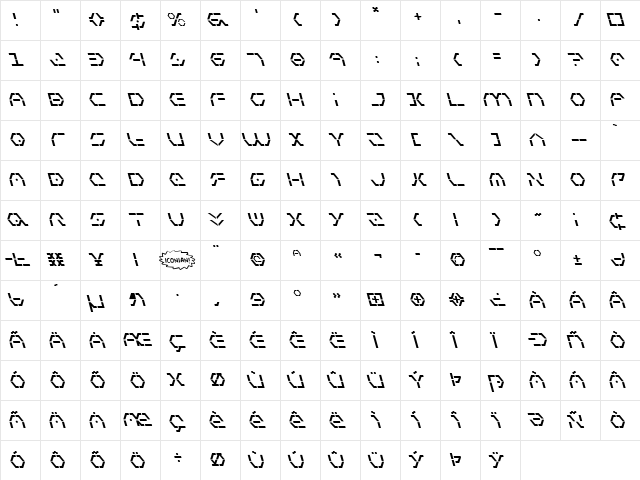 Zeta Sentry Leftalic Regular  glyph index