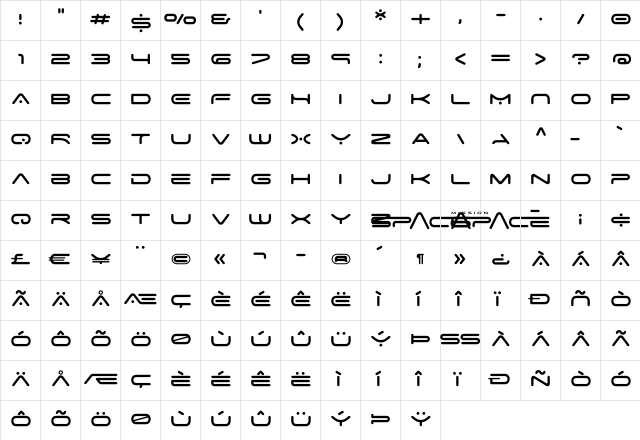 Space Age Regular  glyph index