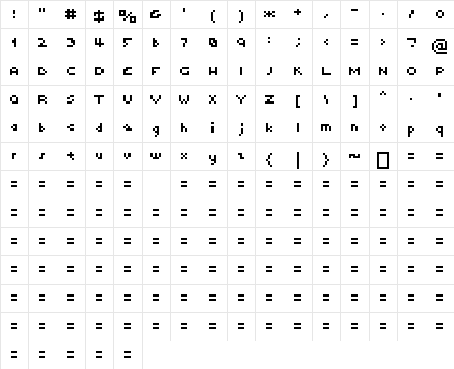 00Atomix Regular  glyph index