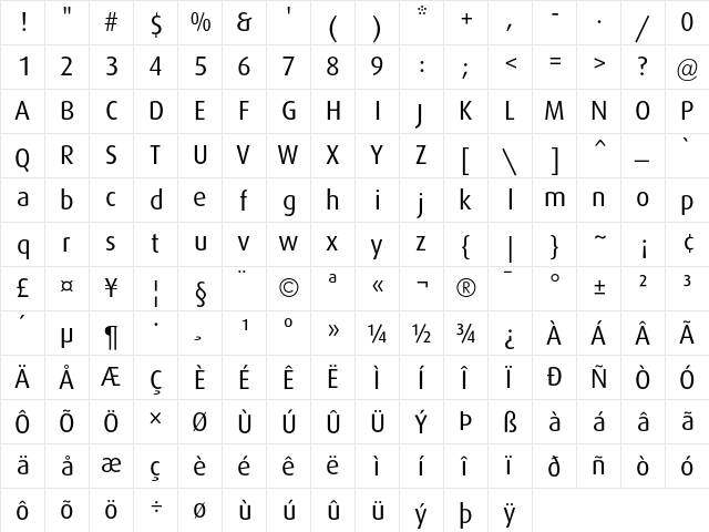 Dax Regular  glyph index