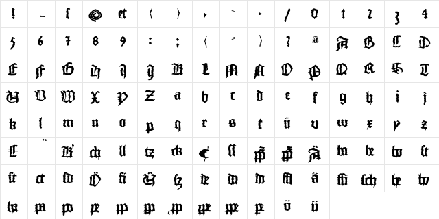 MonksWriting Regular  glyph index