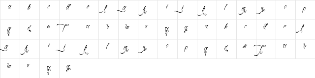 H74 Thunder Script Regular  glyph index