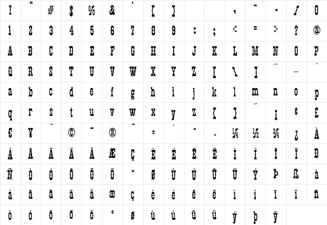 Western Classic Regular  glyph index