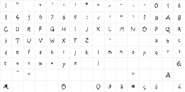 Creepy Regular  glyph index