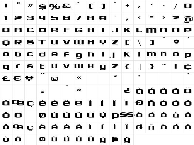 LHF Cool Blue Regular  glyph index