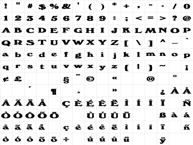 WindsorDemi.fog Ex Bold Regular  glyph index