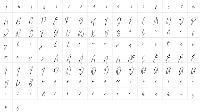 Handsnow Regular  glyph index