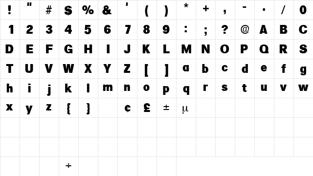 SalinaDisplaySSK Regular  glyph index